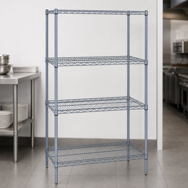 Product image #3 for Quantum 4-Shelf Wire Shelving Starter Kit, 48"W x 24"D x 63"H, Gray Epoxy Antimicrobial Finish