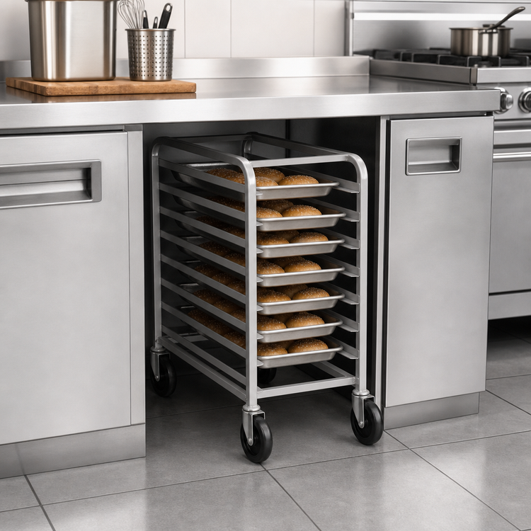 Product image #3 for Channel Manufacturing Under-Counter Stainless Steel End-Load Bun Pan Rack, 8 Full-Size Pan Capacity