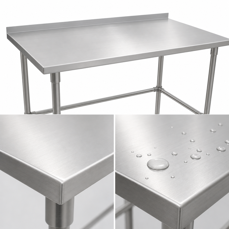 Product image #3 for Stallion 48" x 24" Stainless Steel Work Table with 1-1/2" Rear Backsplash and Safety Edge