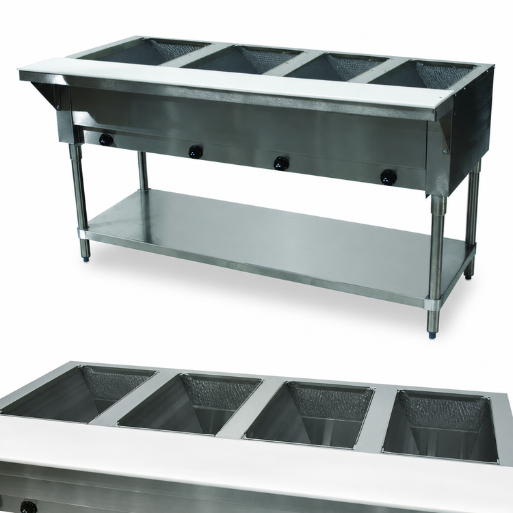 Product image #3 for Triumph Supreme 4-Well Open-Well Propane Gas Hot Food Table with Stainless Steel Top and Cutting Board Shelf