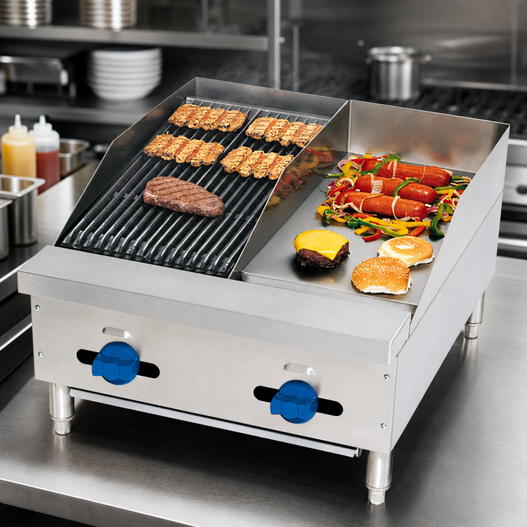 Product image #3 for Comstock-Castle Countertop Gas Char-Broiler/Griddle Combination, 24 x 32 Inch Frame, 55,000 BTU