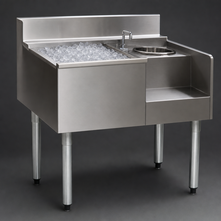 Product image #3 for Eagle Group 2200 Series 50-Inch Underbar Ice Bin/Cocktail Station with 7-Circuit Cold Plate and Right Blender Recess