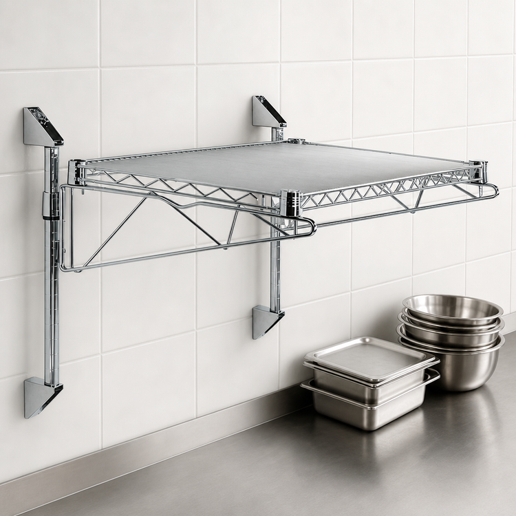 Product image #3 for Quantum Cantilever Single Shelf Wall-Mount Wire Shelving Unit, 24 x 24 Inch, Chrome Plated