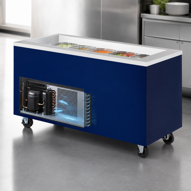 Product image #3 for Randell Custom & Serving 84-Inch Mobile Self-Contained Refrigerated Cold Food Table, 6 Pan Capacity