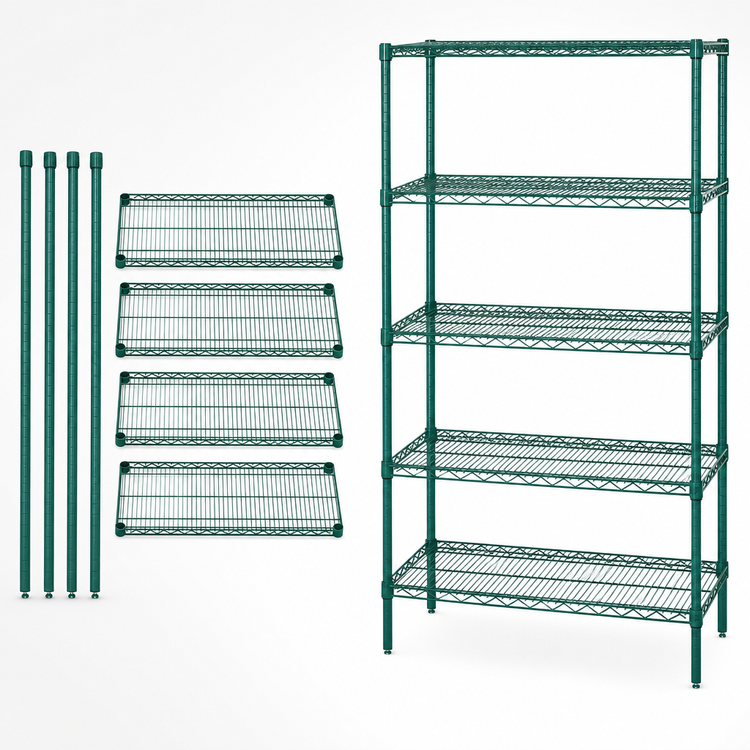 Product image #3 for Quantum 5-Shelf Wire Shelving Starter Unit, 24 x 18 x 63 Inches, Stationary, Green Epoxy