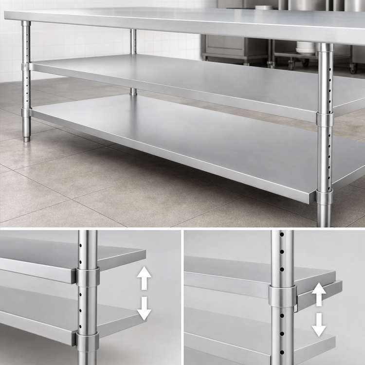 Product image #3 for Adjustable Stainless Steel Undershelf for 96-Inch x 24-Inch x 36-Inch H Work Tables