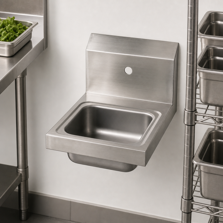 Product image #3 for BK Resources 9 x 9 x 5 Space Saver Wall-Mount Hand Sink, 1-Hole Splash Mount, 304 Stainless Steel