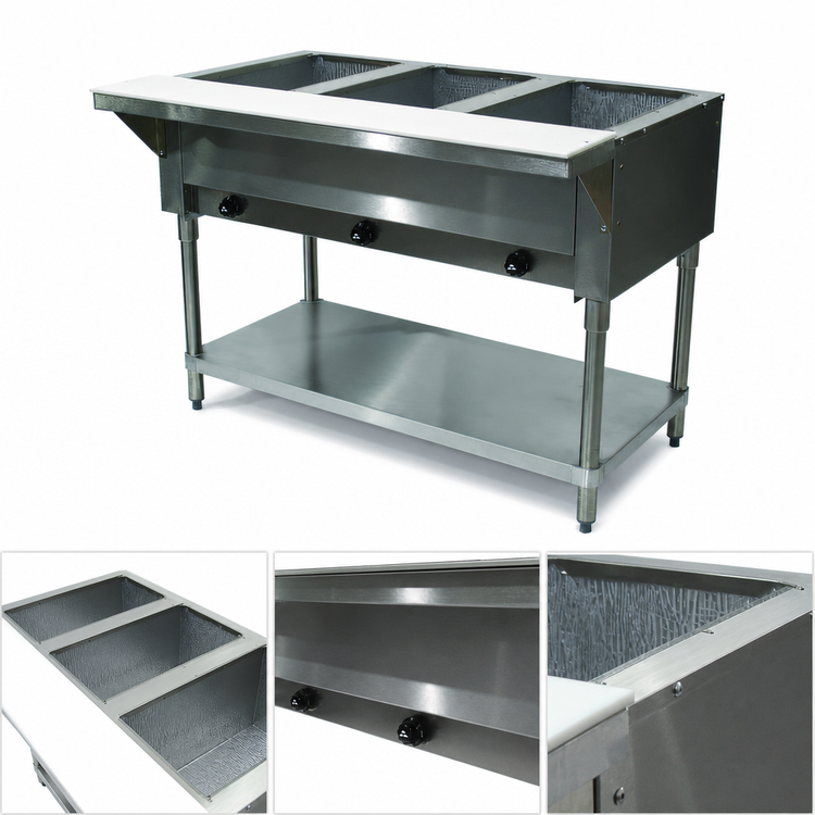 Product image #3 for Advance Tabco Triumph Supreme 3-Well LP Gas Hot Food Table with Undershelf and Cutting Board