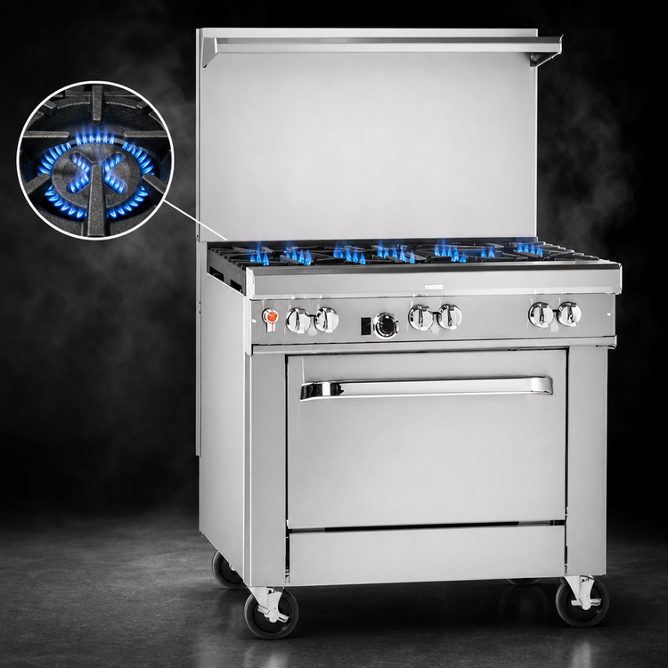 Product image #3 for Southbend Ultimate 36-Inch Gas Restaurant Range with 6 Non-Clog Burners, Cabinet Base, and Backriser Shelf
