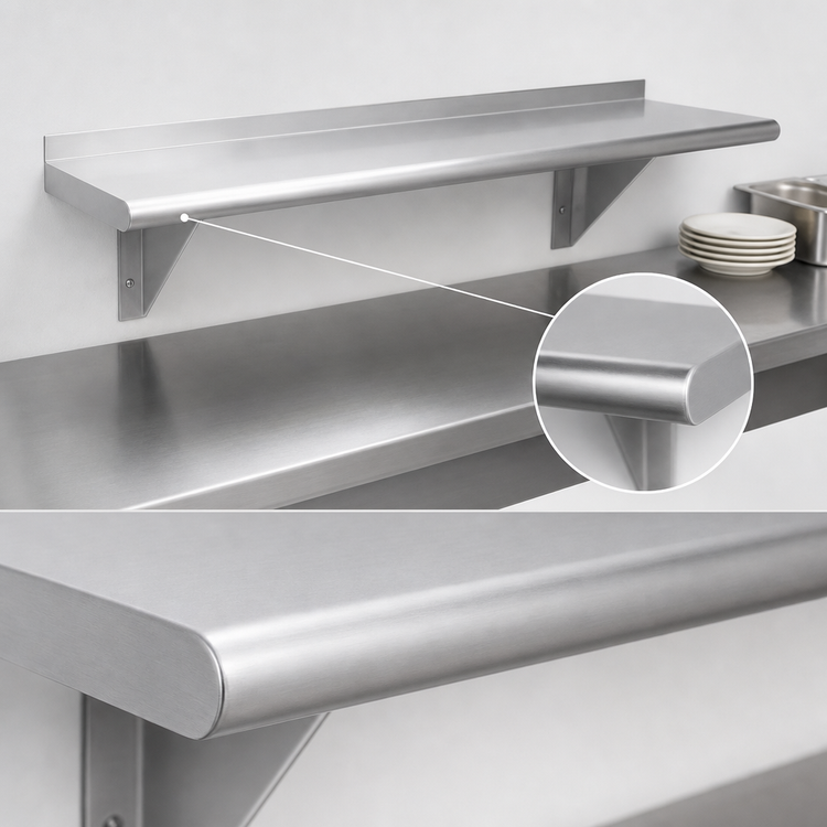 Product image #3 for Advance Tabco 108-Inch Wall-Mounted Stainless Steel Shelf, 15-Inch Deep, 18-Gauge 430 Series, Satin Finish