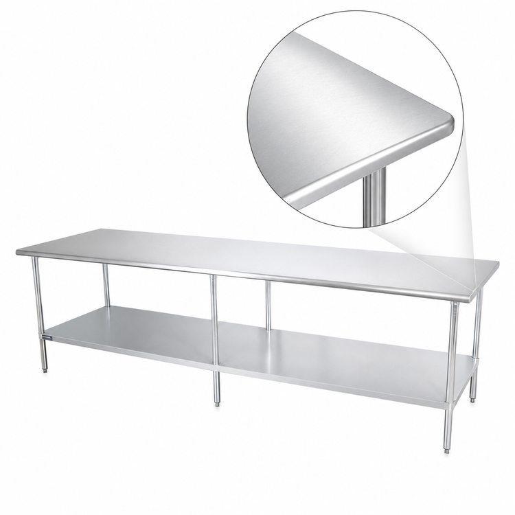 Product image #3 for Sapphire Manufacturing 120 Inch x 24 Inch 400 Series Stainless Steel Work Table with Rounded Edges and Adjustable Undershelf