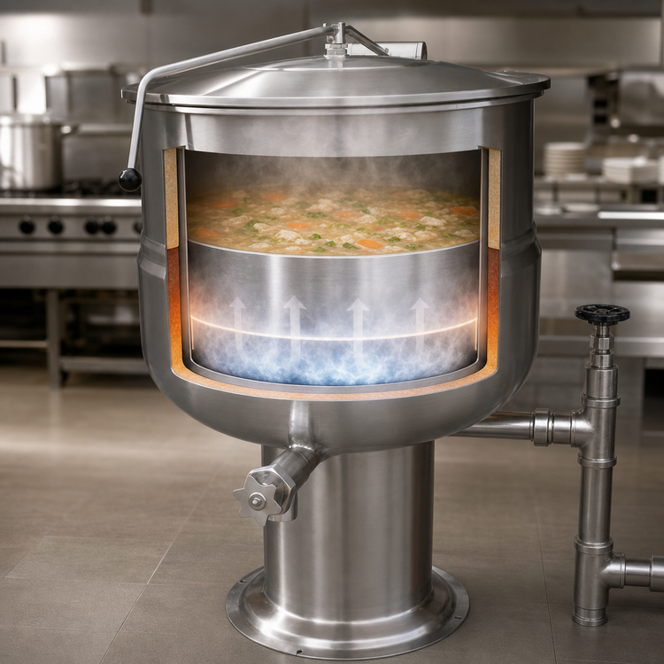 Product image #3 for Southbend Steam KDPS-30 30-Gallon Direct Steam Stationary Kettle with 2/3 Jacket and Pedestal Base