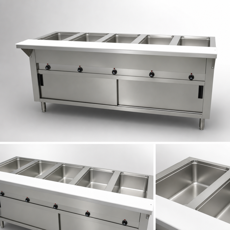 Product image #3 for Advance Tabco Triumph Supreme Electric 5-Well Open Well Hot Food Table with Stainless Steel Base and Cutting Board