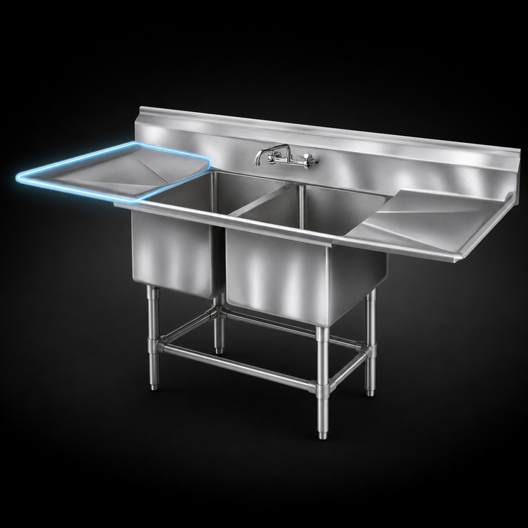 Product image #3 for Eagle Spec-Master FN Series Coved Corner Two-Compartment Sink with 36-Inch Left Drainboard, 14-Gauge 300 Series Stainless Steel