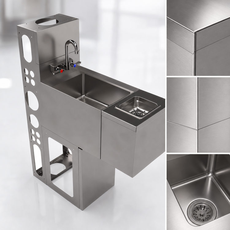 Product image #3 for BK Resources Underbar Glass Rinser Hand Sink with Die Wall and Base, 12 Inch Wide, 304 Stainless Steel