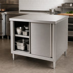 Thumbnail image #3 for Klinger's Trading CB3048-W/SHELF 48-Inch W x 30-Inch D Stainless Steel Enclosed Work Table with Sliding Doors and Middle Shelf