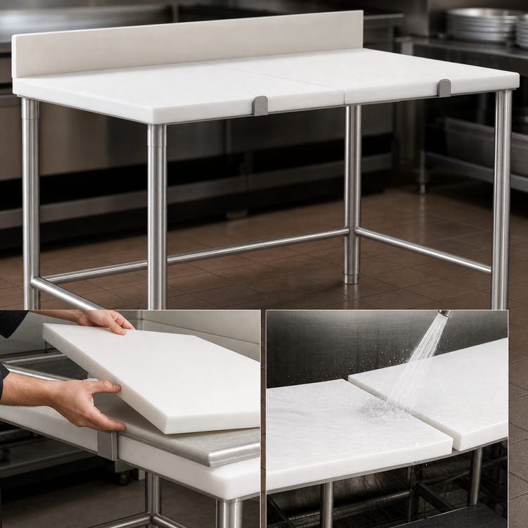 Product image #3 for 72-Inch x 30-Inch Poly Top Cutting Table with Stainless Steel Tubular Base and Removable Backsplash