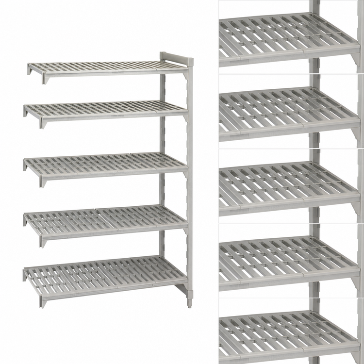 Product image #4 for Cambro Camshelving Premium 5-Shelf Vented Polymer Shelving Add-On Unit, 24 x 24 x 84 Inches, Speckled Gray