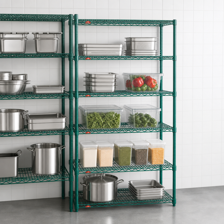 Product image #4 for Metro Super Erecta 48"W x 24"D x 74"H Add-On Wire Shelving Unit, 5 Shelves, Metroseal 3 Green Epoxy-Coated Finish with Microban