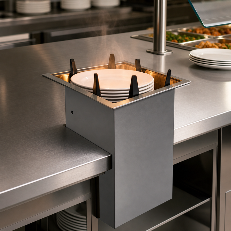 Product image #3 for Atlas Metal Heated Drop-In Oval Platter Dispenser with Enclosed Frame, Stainless Steel, 12-5/8 x 9-1/2 Inch Max Platter Size