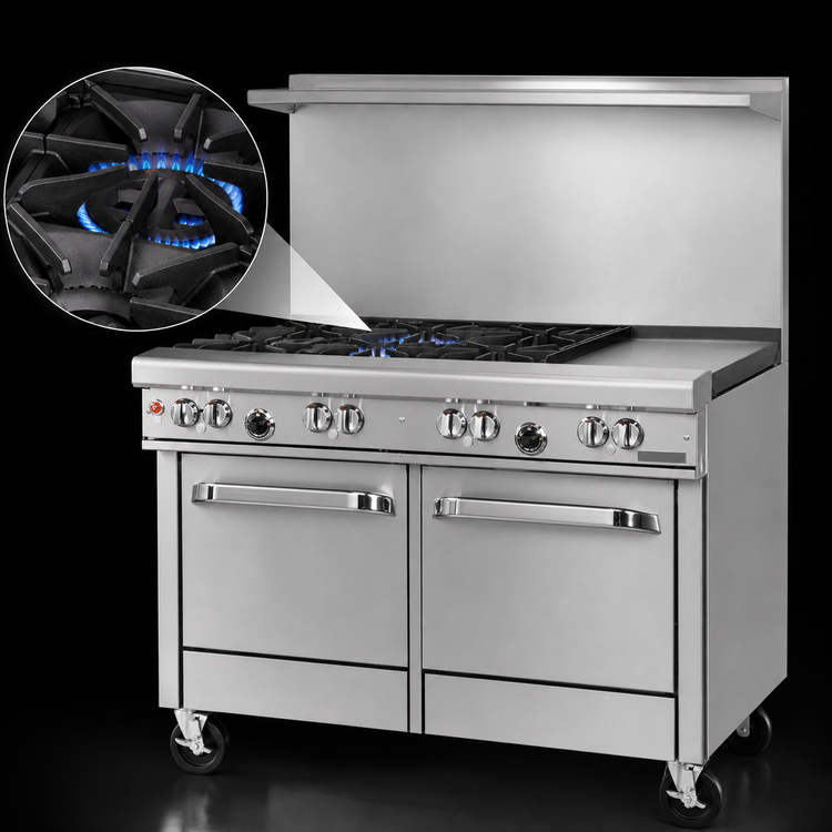 Product image #3 for Southbend Ultimate 48-Inch Gas Restaurant Range with 2 Star/Sauté Burners, 36-Inch Griddle, Standard Oven and Cabinet Base