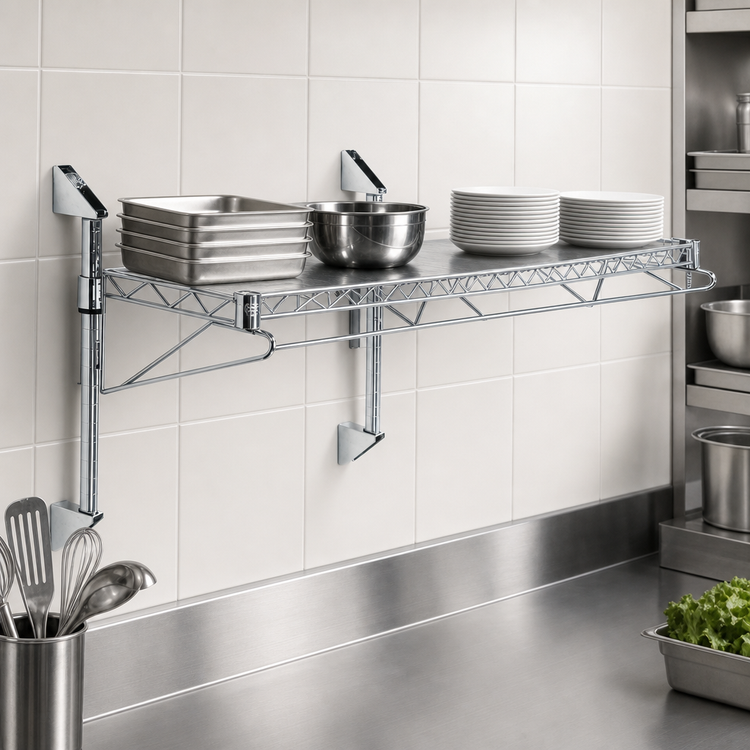 Product image #3 for Quantum Cantilever Wall-Mount Wire Shelving Unit, Single 72 x 21 Inch Shelf, Chrome Plated