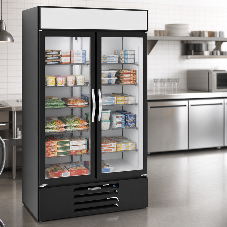 Product image #3 for Beverage-Air MarketMax 44 Cu. Ft. Two-Section Glass Door Freezer Merchandiser, Bottom Mount, Black