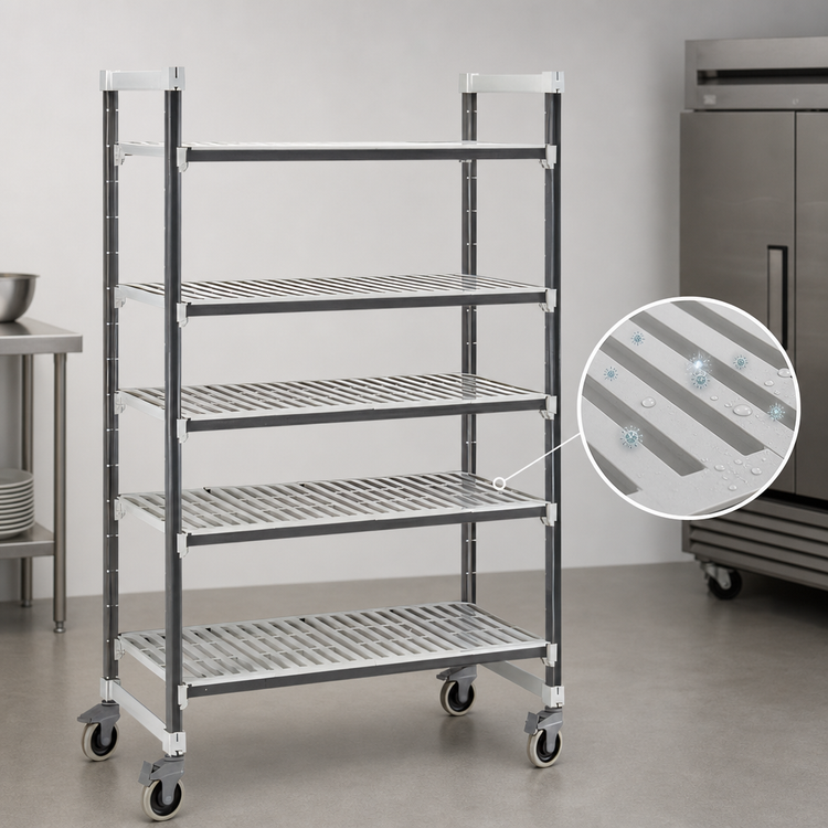 Product image #3 for Cambro Camshelving Elements XTRA 5-Shelf Vented Mobile Starter Unit, 18 x 48 x 70-1/4 Inches, Speckled Gray