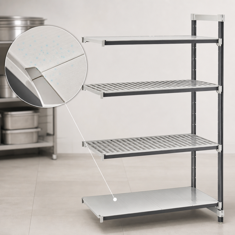 Product image #3 for Cambro Camshelving® Elements XTRA Stationary Add-On Polymer Shelving Unit, 21" x 48" x 64", 4-Tier, Vented & Solid