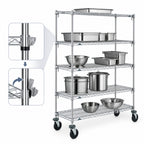 Thumbnail image #3 for Metro Super Erecta 5A466BC Adjustable Wire Shelving Cart, 5 Shelves, 60 x 21 x 67-7/8 in, Chrome, Rubber Casters, 2 Brakes
