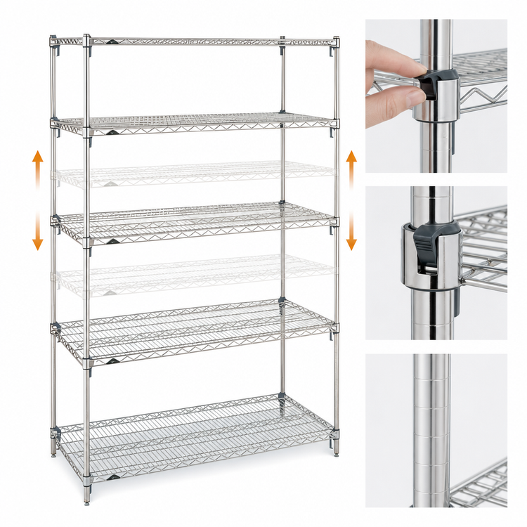 Product image #3 for Metro Super Erecta Super Adjustable Chrome-Plated Wire Starter Shelving Unit, 42"W x 21"D x 74"H, 5 Shelves