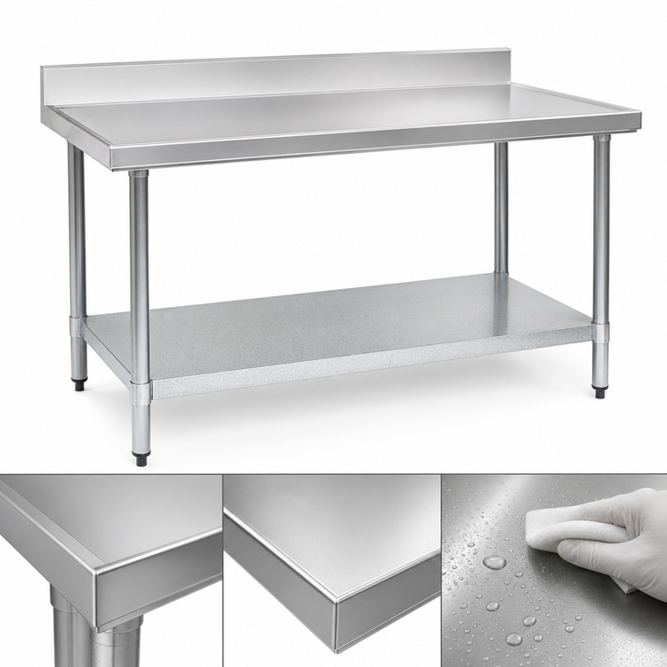 Product image #3 for Spec-Master Marine Series Stainless Steel Work Table with 4-1/2 Inch Backsplash, Galvanized Base, and Adjustable Undershelf, 120 Inch x 36 Inch