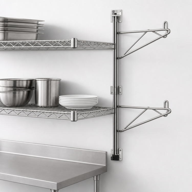 Product image #3 for Eagle Group Adjustable Post Wire Wall Mount Prepackaged End Unit for 14-Inch Shelves, Stainless Steel Finish
