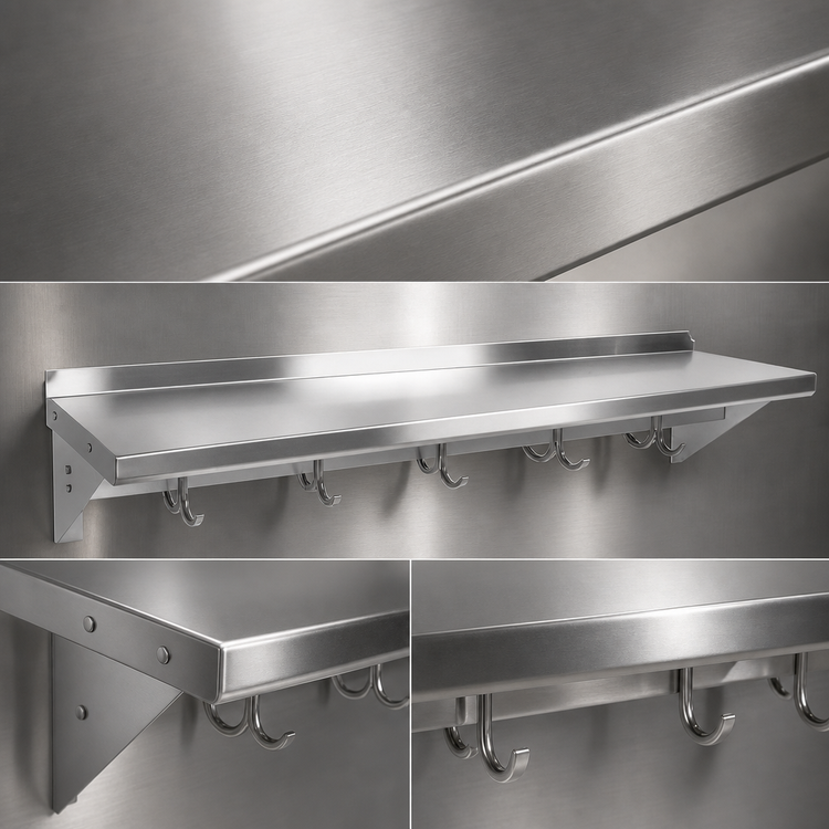 Product image #3 for John Boos Stallion 48-Inch Wall-Mount Stainless Steel Shelf with Pot Rack