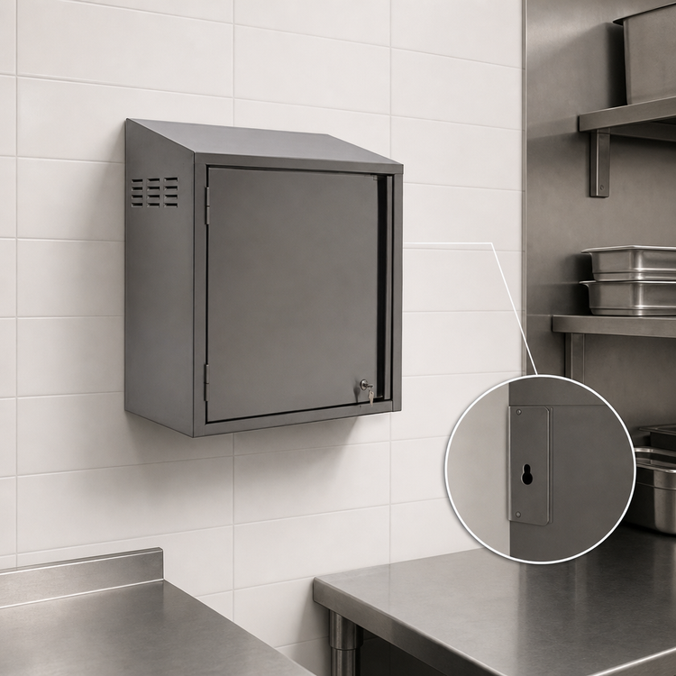 Product image #3 for Eagle Group Wall-Mounted Stainless Steel Chemical Storage Cabinet with Locking Left-Hinged Door, 24 x 15 x 28 Inches
