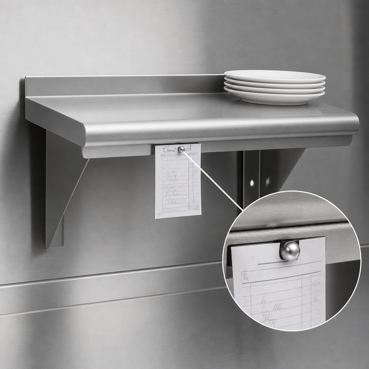 Product image #3 for Advance Tabco 48-Inch Wall-Mounted 12-Inch Deep Stainless Steel Shelf with Check Minder