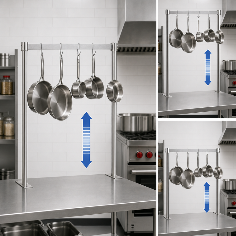 Product image #4 for Klinger's Trading 48-Inch Adjustable Table-Mount Stainless Steel Pot Rack with Double-Pronged Hooks