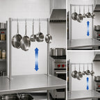 Thumbnail image #4 for Klinger's Trading TMP-48 48-Inch Adjustable Table-Mounted Stainless Steel Pot Rack, Straight Bar, Double-Pronged Hooks