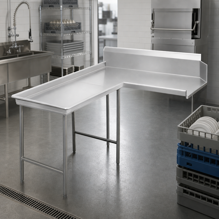 Product image #3 for Advance Tabco DTC-G30-108L Island-Clean L-Shaped Dishtable, Left-Side Attachment, 107 Inches, 14 Gauge 304 Stainless Steel