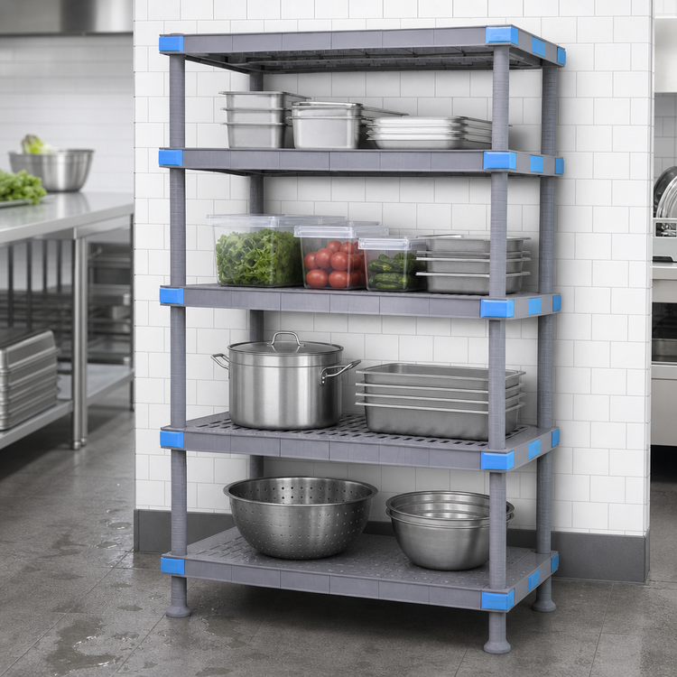 Product image #3 for Quantum Millenia 48"W x 21"D x 62"H Polymer Stationary Starter Shelving Unit with 4 Shelves, Gray