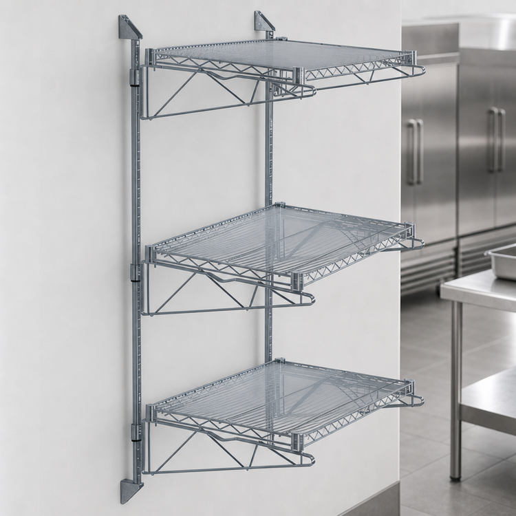 Product image #3 for Quantum Wall-Mounted Cantilever Starter Unit with 3 Wire Shelves, 54-Inch Posts, Gray Epoxy Finish