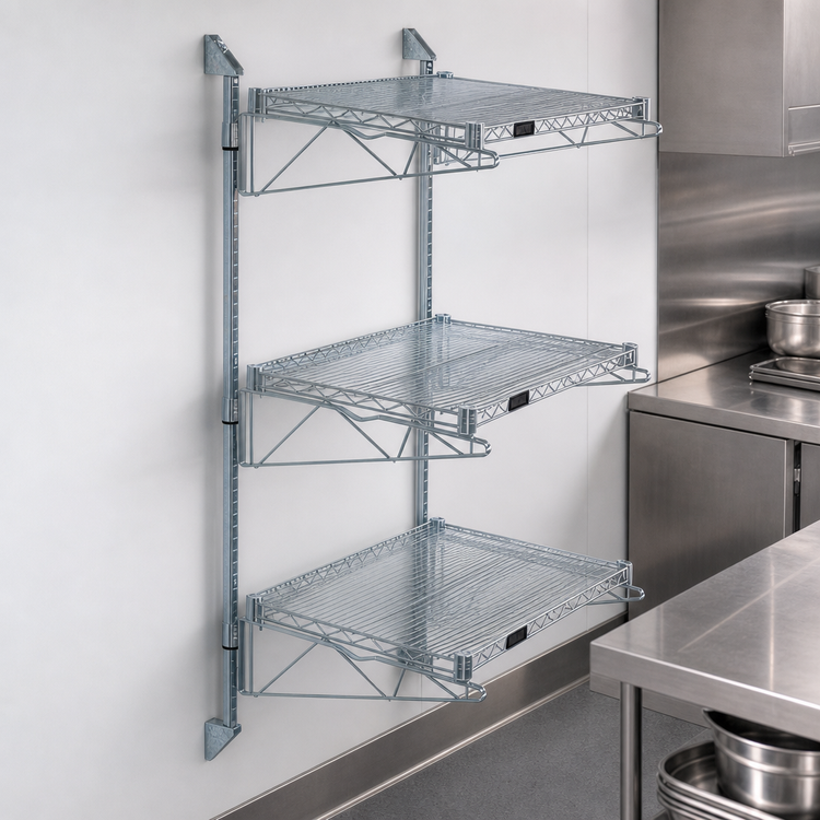 Product image #3 for Quantum Wall-Mounted Cantilever Starter Unit with Three Wire Shelves and 54-Inch Posts