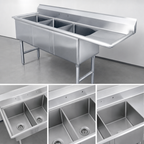 Thumbnail image #3 for Steel Works Stainless SWS3C182414-24R-318 Three-Compartment Stainless Steel Sink, 18-Gauge, 24-Inch Compartments, Right-Hand Drainboard