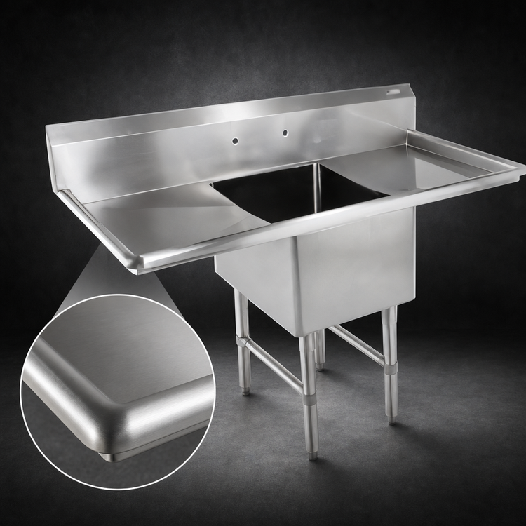 Product image #3 for John Boos B Series 1-Compartment Sink with 2 Drainboards and Splash-Mount Faucet Holes, 75-1/4" W