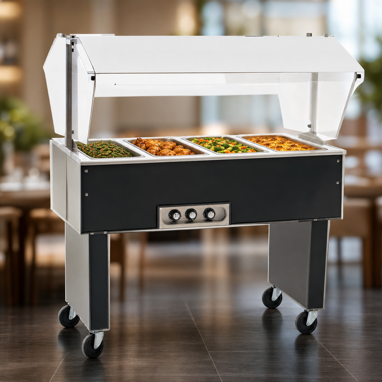 Product image #3 for Eagle Service Mate Deluxe Portable Buffet Hot Food Table, 4-Well, 240V, Open Base, 63-1/2 Inch Wide