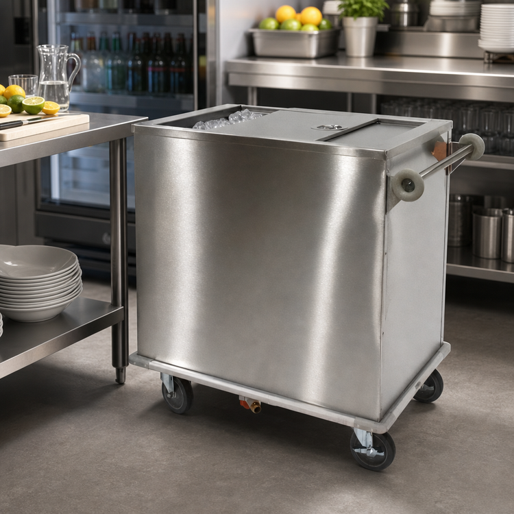 Product image #3 for Dinex Mobile Stainless Steel Ice Caddy with Sliding Cover, 175-lb Capacity