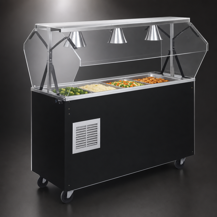 Product image #3 for Vollrath 2-Series Affordable Portable Mobile Refrigerated Cafeteria Unit with Breath Guard and Door Base, 4-Pan, 60 x 24 x 49 Inch