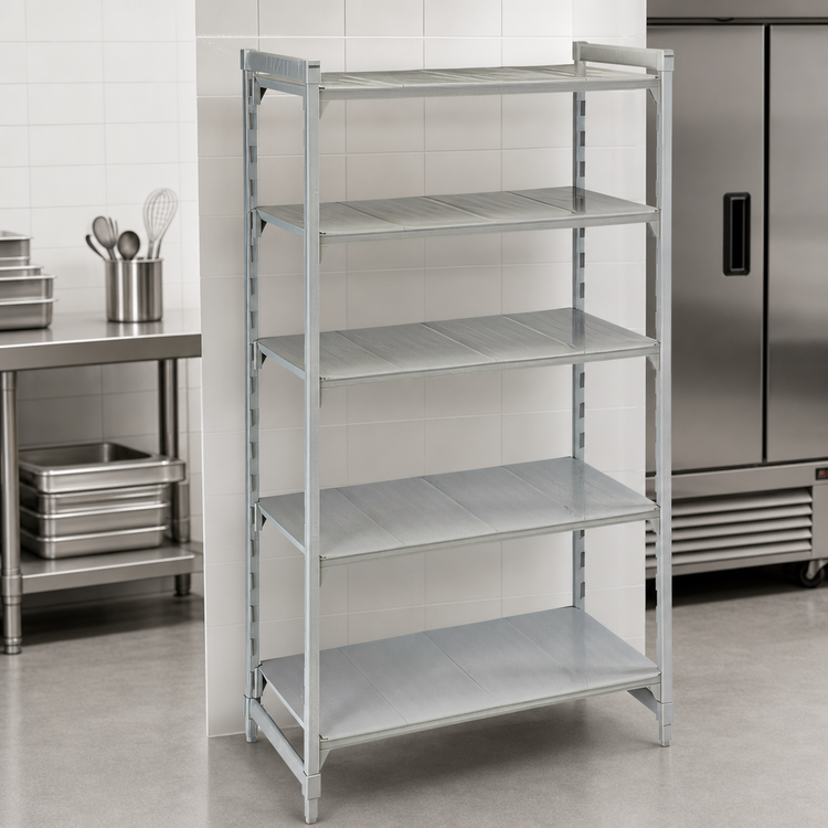 Product image #4 for Cambro Camshelving Premium 5-Shelf Solid Stationary Starter Unit, 21" x 36" x 84", Speckled Gray