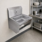 Thumbnail image #3 for BK Resources BKHS-W-1410-1-BKK Wall-Mounted 304 Stainless Steel Hand Sink, 14" x 10" x 5" Bowl, Basket Drain and Brackets