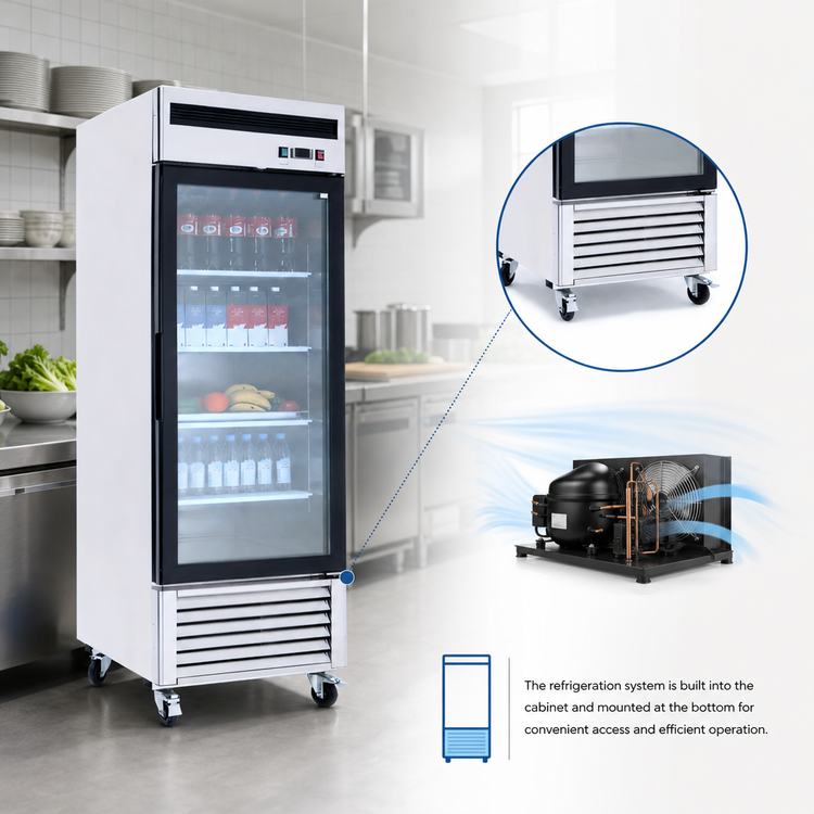 Product image #3 for Atosa 27-Inch One-Section Glass Door Merchandiser Refrigerator, 19.1 Cu. Ft., Bottom-Mount Self-Contained, Stainless Steel